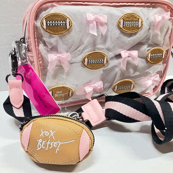 Betsey Johnson XOCHEER Kitsch Football Clear Stadium Bag Web Strap & Coinpurse - Picture 3 of 4
